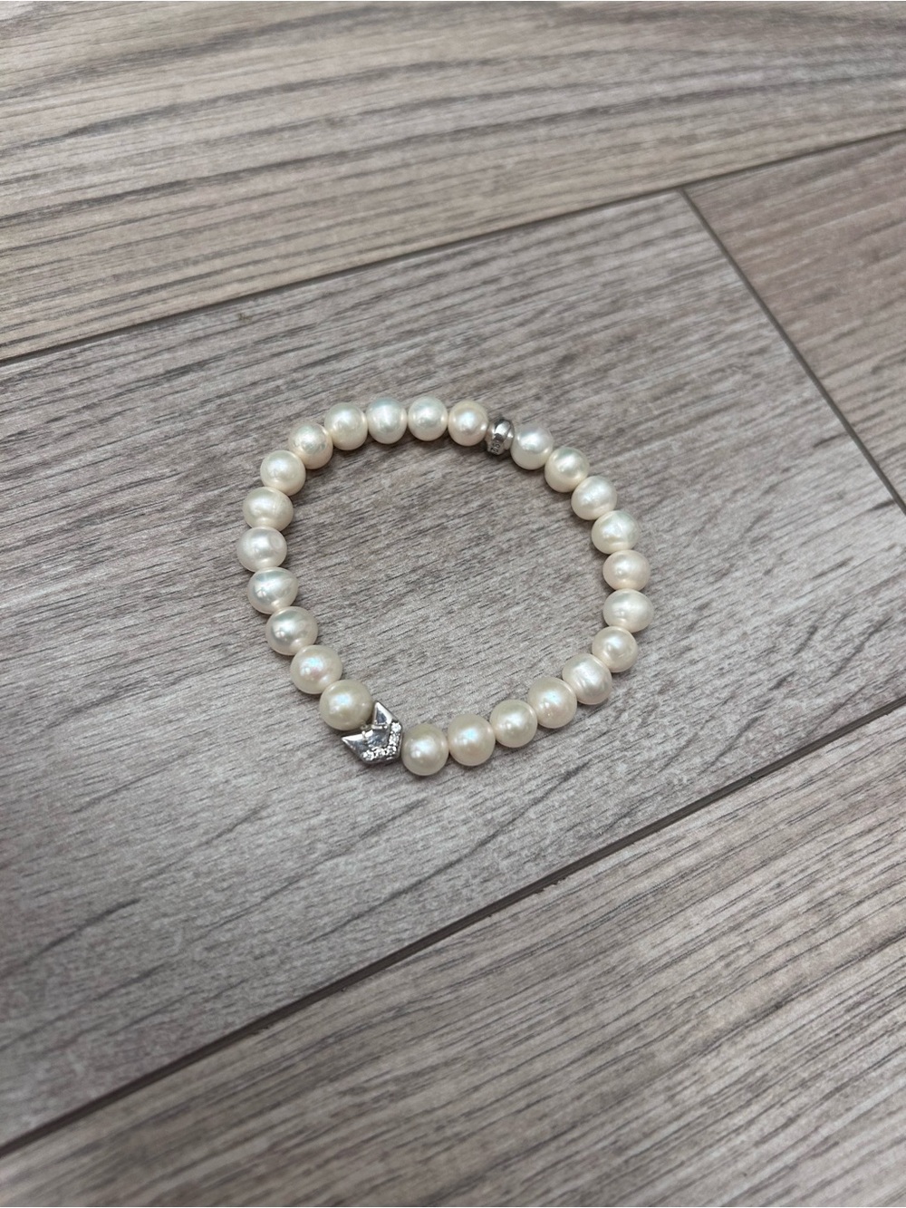 Anzie Jac + Jo Collection Pearl Stretch Bracelet with Silver Accent Sterling